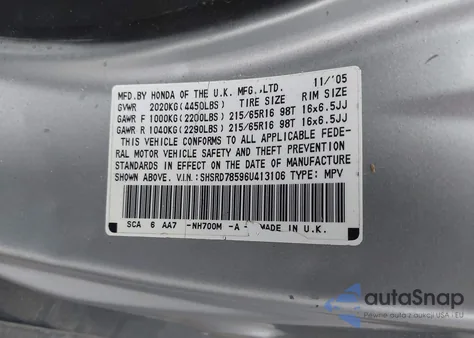 2006 Honda Cr-V Lx z USA, uszkodzony, nr VIN SHSRD78596U413106